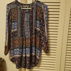 Daniel Rainn Blue and Orange Multi- Patterned Blouse